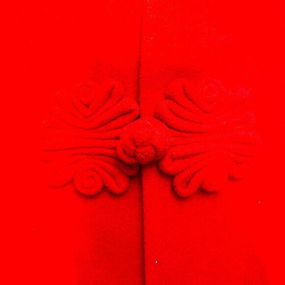 Soft Surroundings Wool Blend Coat Womens M‎ Red Frog Clasp Long City Holiday - Picture 8 of 14